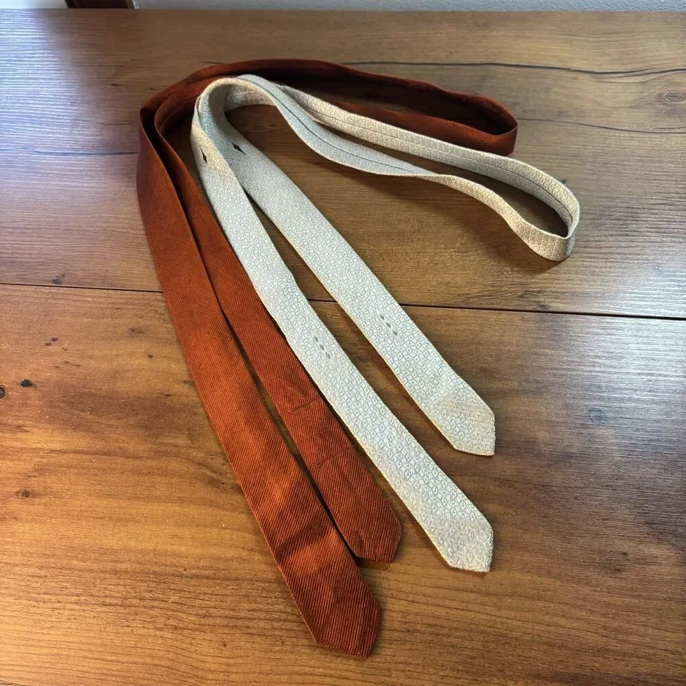 VTG 50s 60s Schlesinger Skinny Ties Lot of 2 Minimalist Rust Orange White NY